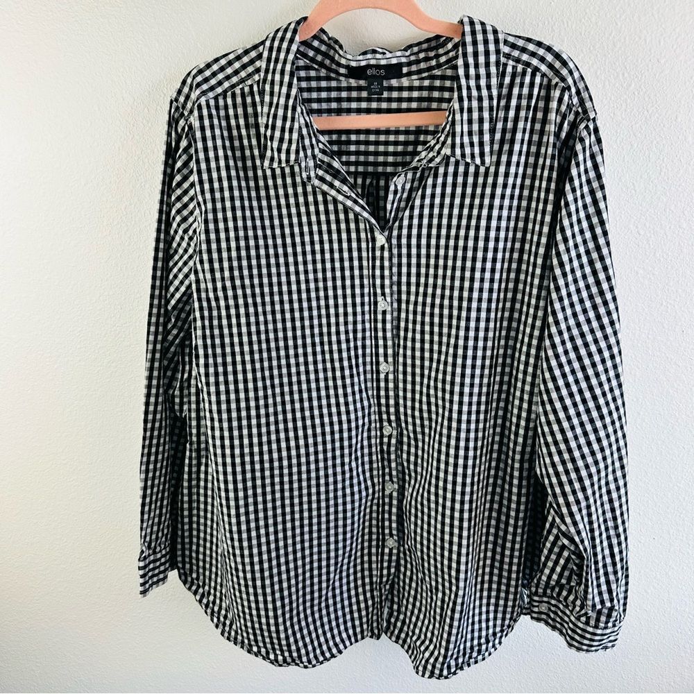 Ellos‎ Black White Gingham Long Sleeve Shirt Size 28
